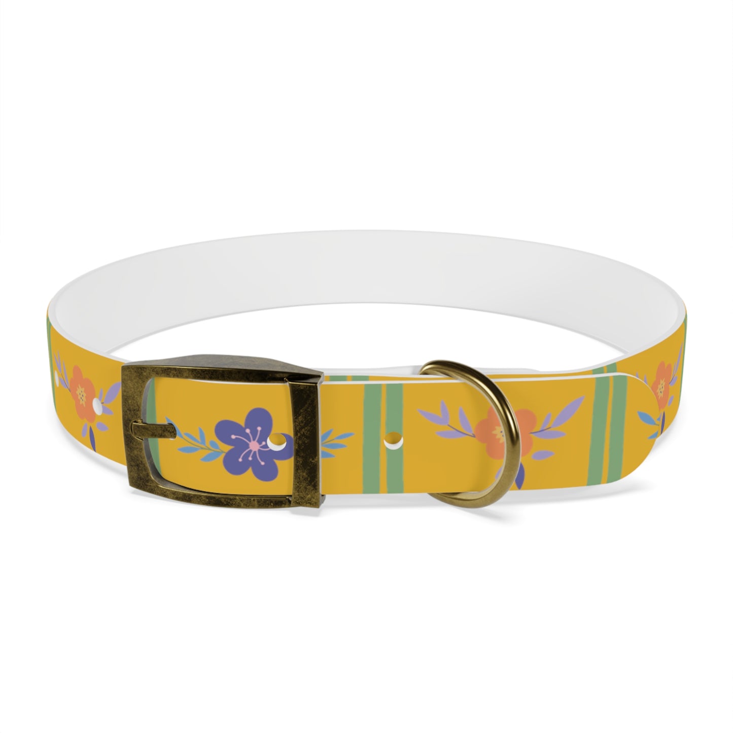 Yellow Flowered Dog Collar/Waterproof Dog Collar/Bright See at Night Collar/Odor Free Color