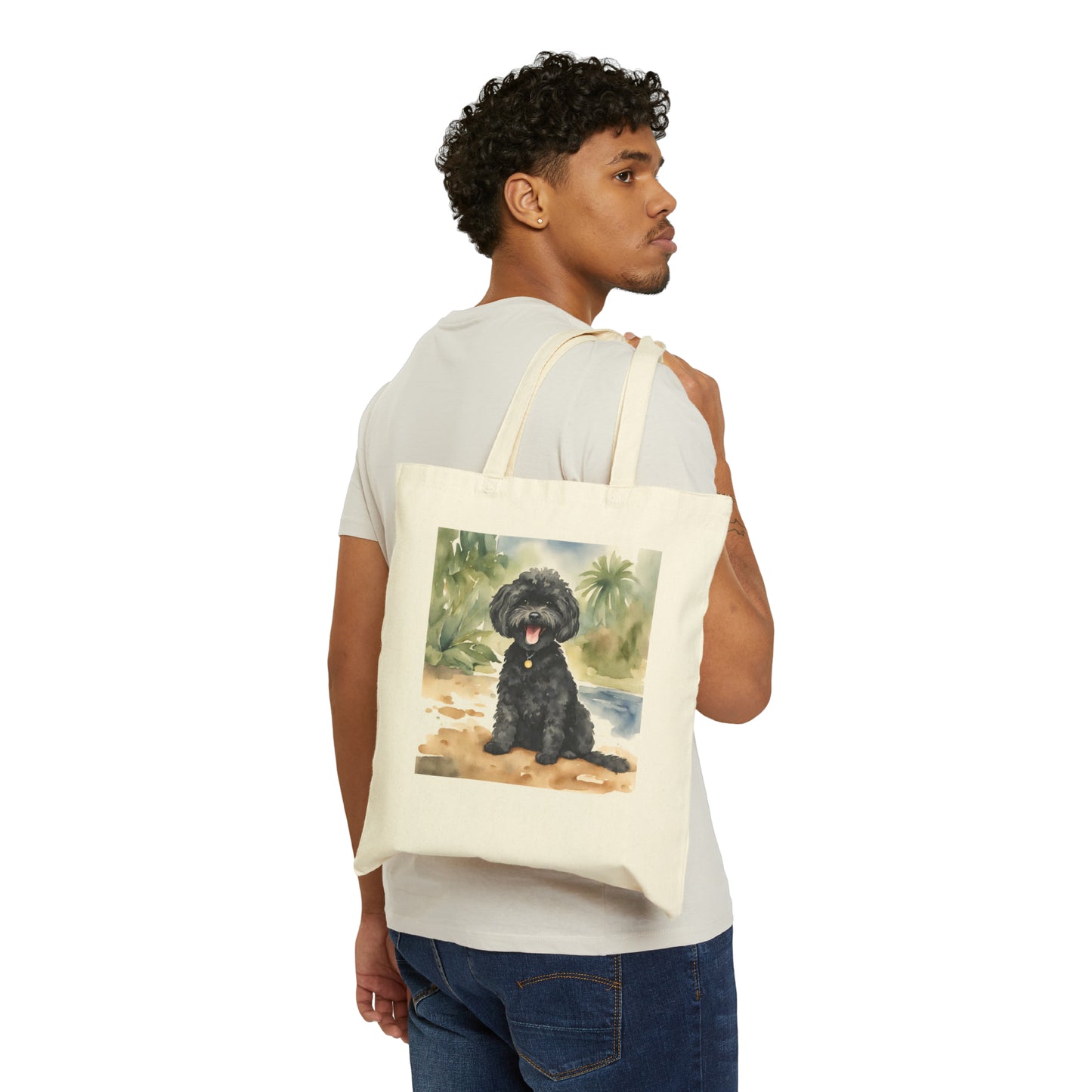 Doodle Cotton Canvas Tote Bag/Dog Tote/Doodle Tote