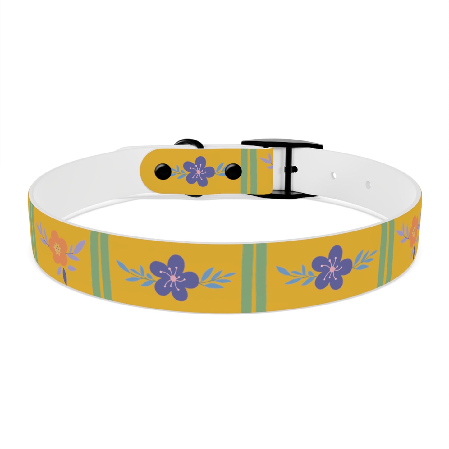 Yellow Flowered Dog Collar/Waterproof Dog Collar/Bright See at Night Collar/Odor Free Color