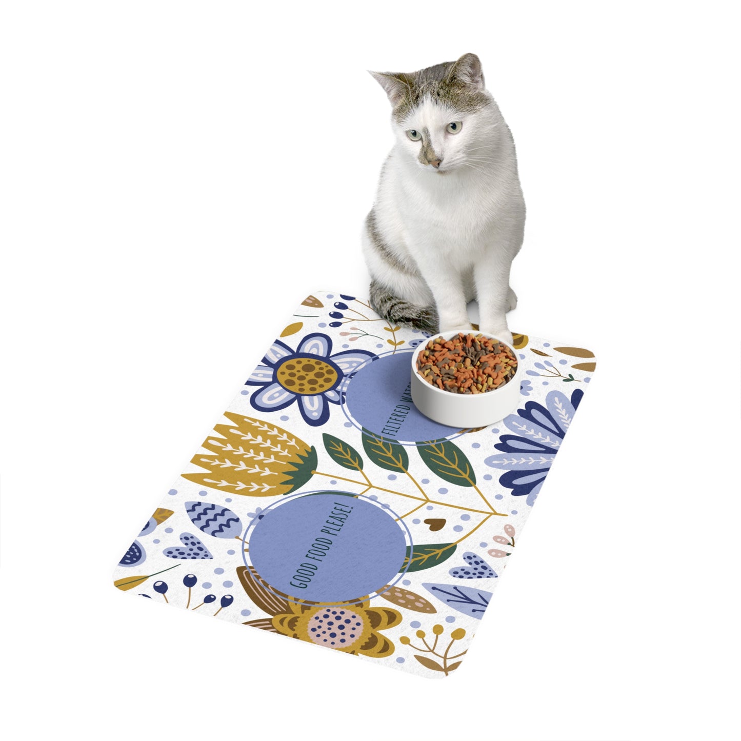 Good Food and Water Flowered Dog or Cat Pet Food Mat (12x18)