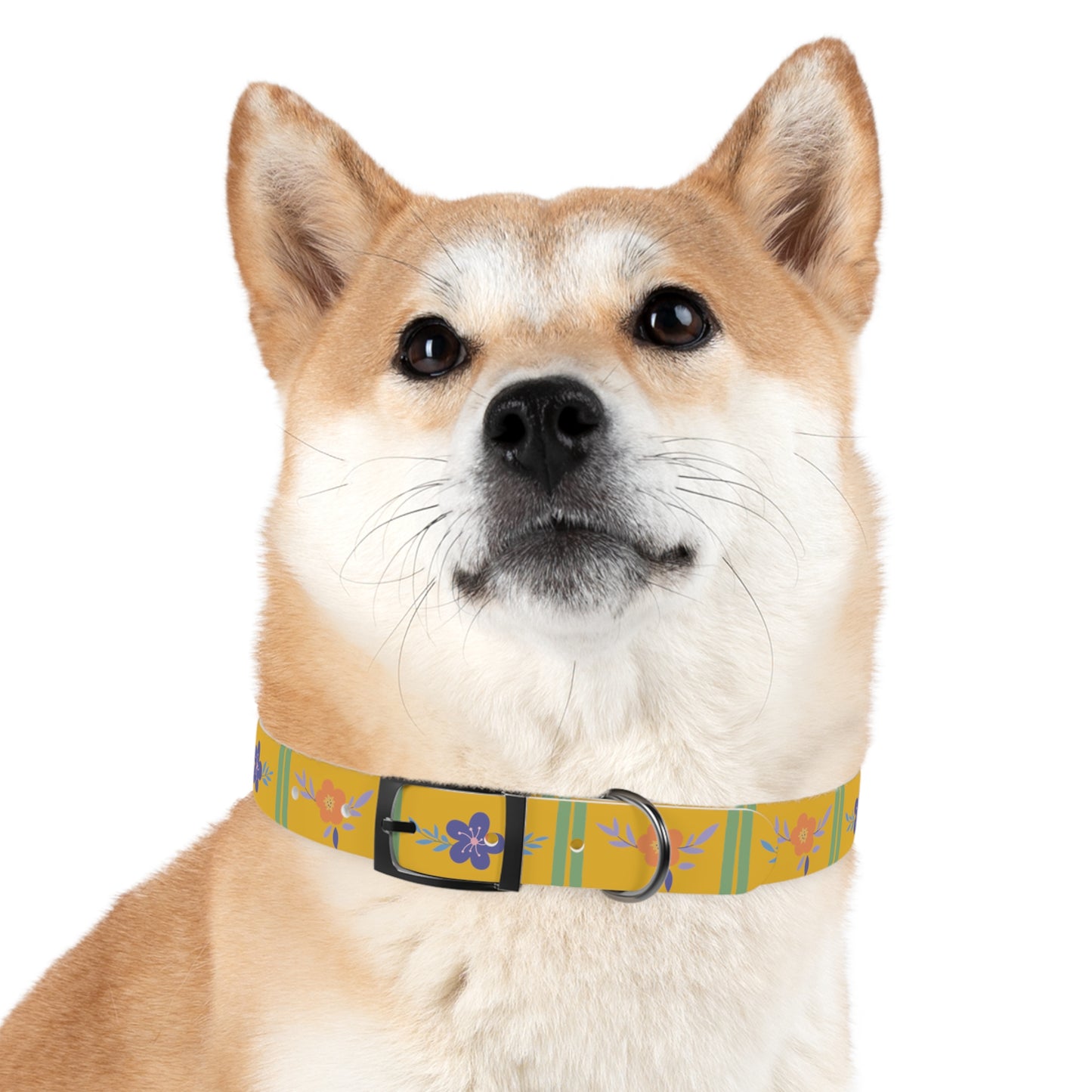 Yellow Flowered Dog Collar/Waterproof Dog Collar/Bright See at Night Collar/Odor Free Color