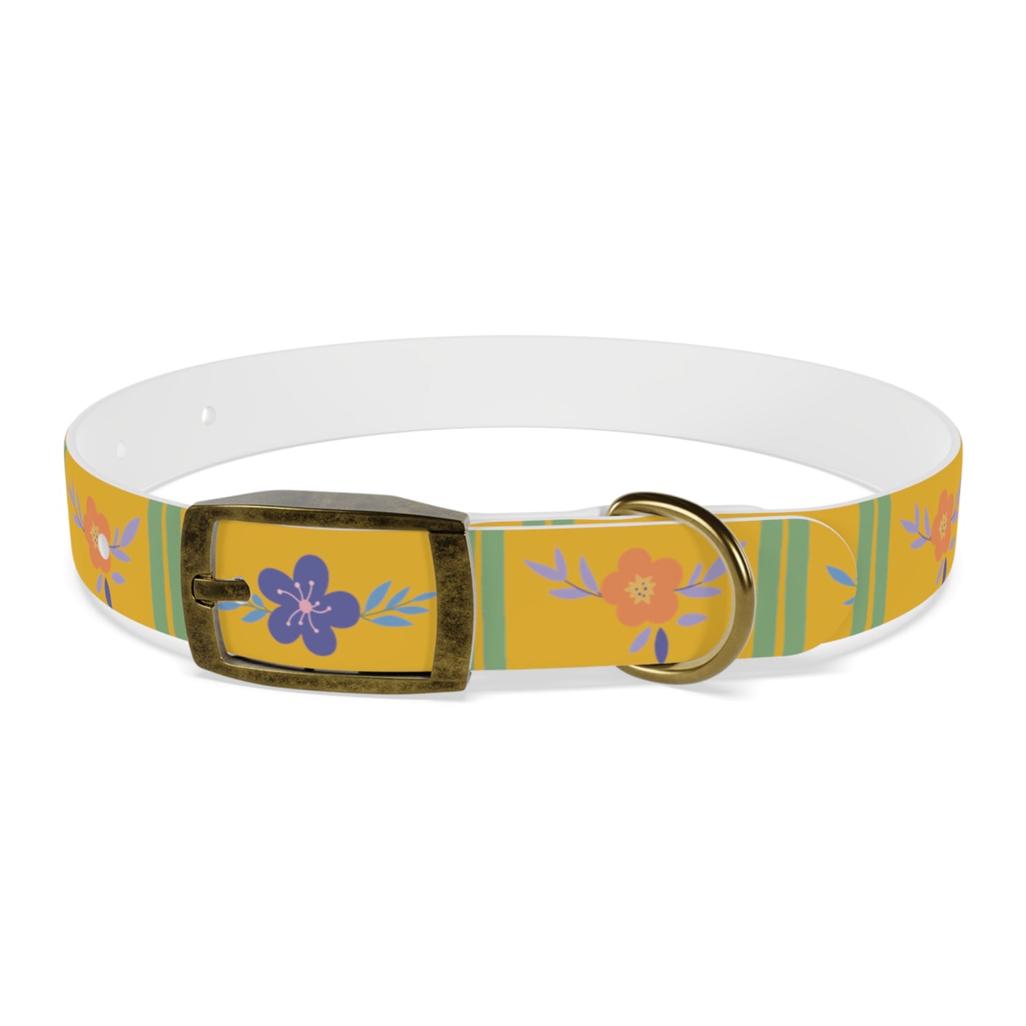 Yellow Flowered Dog Collar/Waterproof Dog Collar/Bright See at Night Collar/Odor Free Color