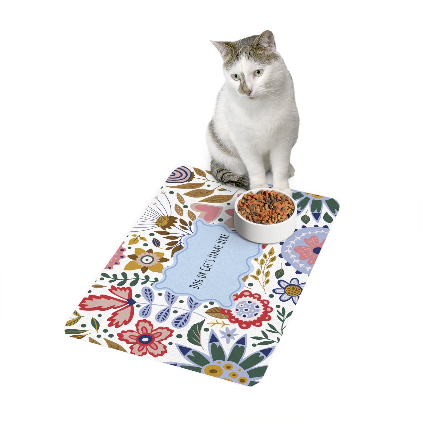 Flowered Personalized Dog or Cat Pet Food Mat (12x18)