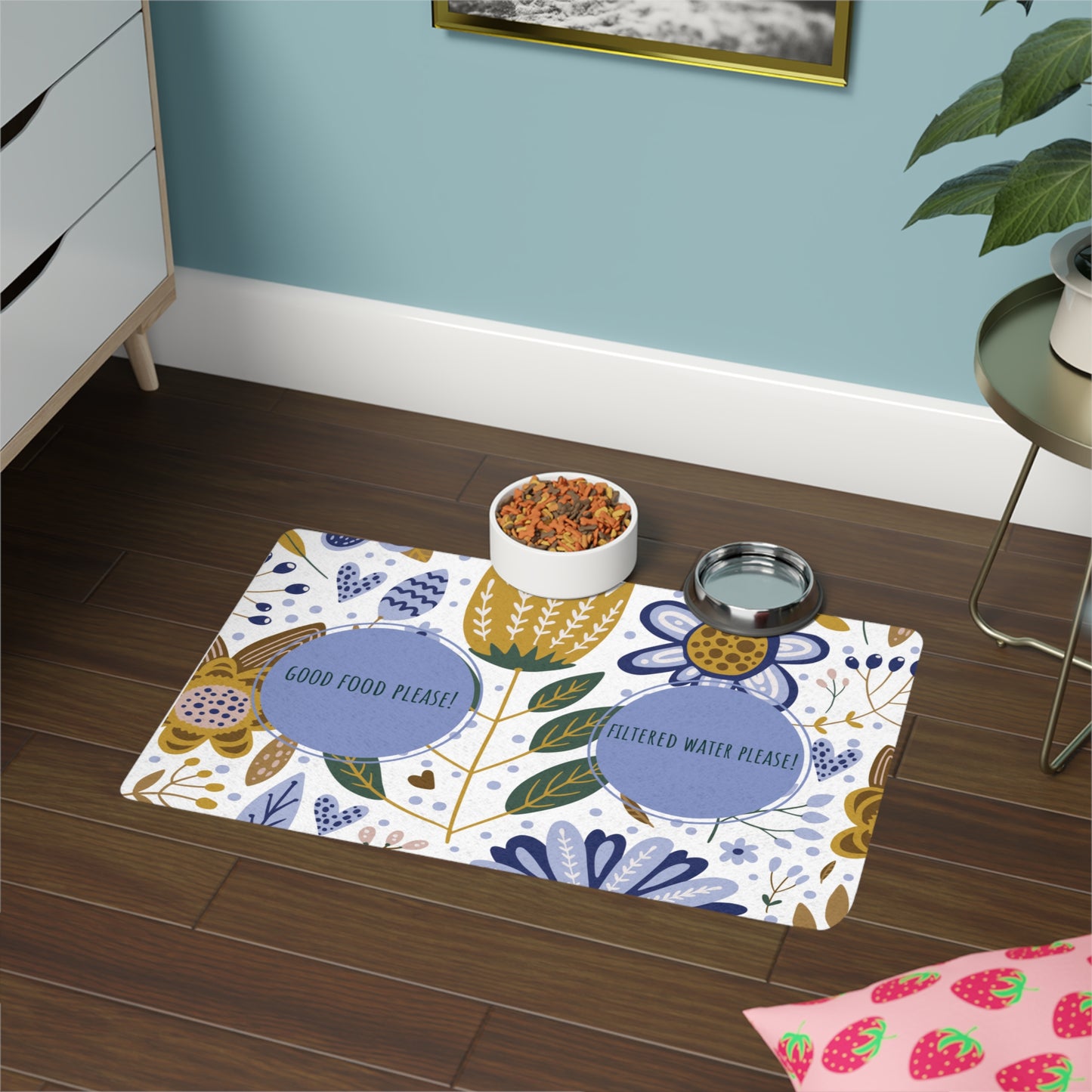 Good Food and Water Flowered Dog or Cat Pet Food Mat (12x18)