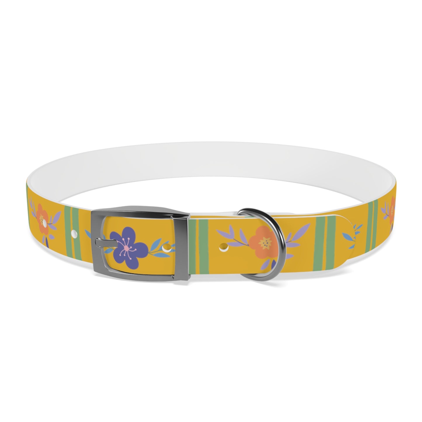 Yellow Flowered Dog Collar/Waterproof Dog Collar/Bright See at Night Collar/Odor Free Color