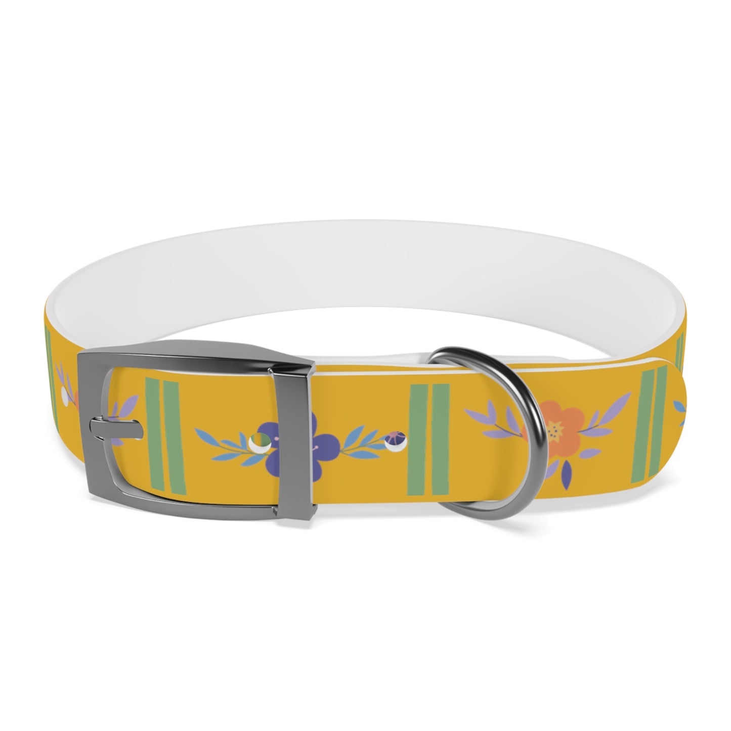 Yellow Flowered Dog Collar/Waterproof Dog Collar/Bright See at Night Collar/Odor Free Color