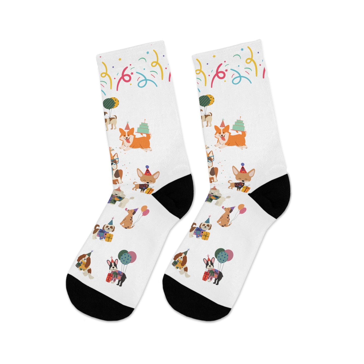 Birthday Pup Recycled Poly Socks/Birthday Socks/Recycled Socks/Dog Print Socks