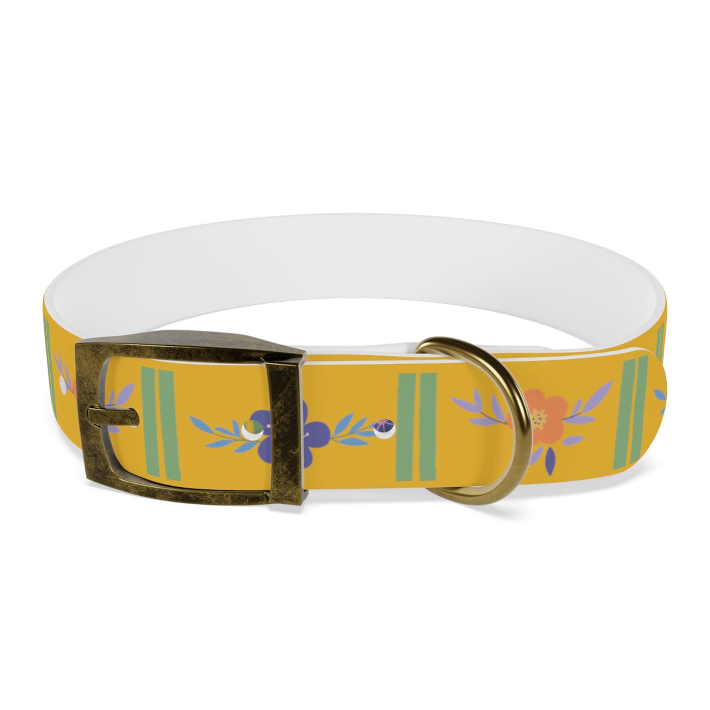 Yellow Flowered Dog Collar/Waterproof Dog Collar/Bright See at Night Collar/Odor Free Color