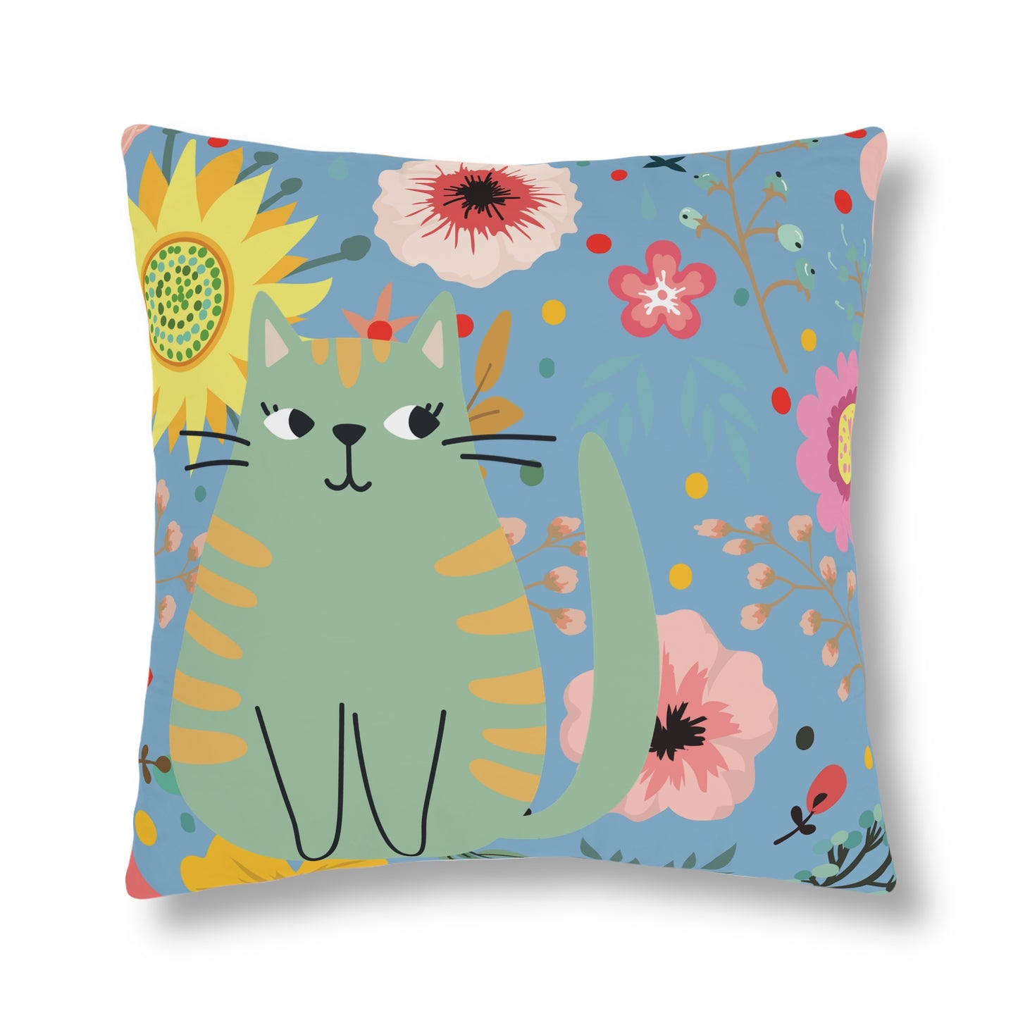 Cute Green Cat Flowered Waterproof Pillows/Cat Decor/Cute Home Decor