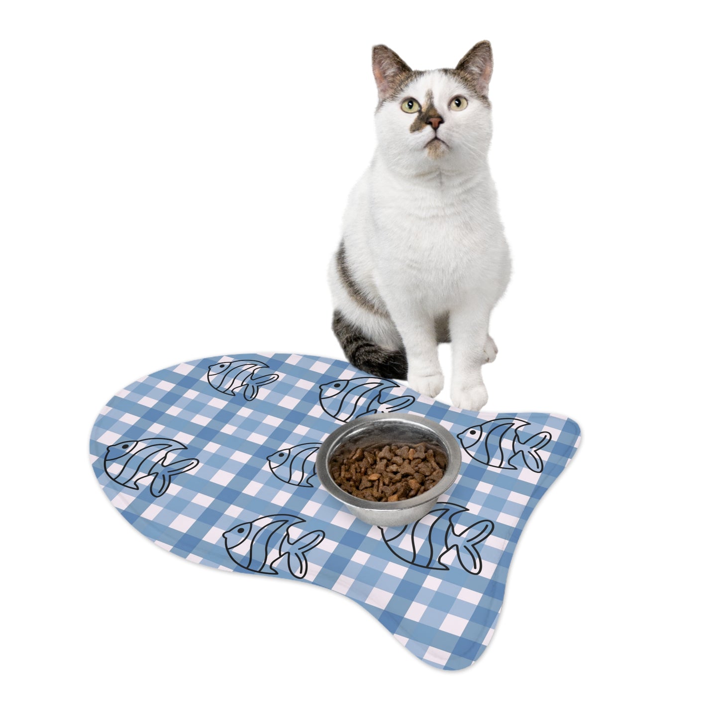 Fishy Plaid Cat Feeding Mats