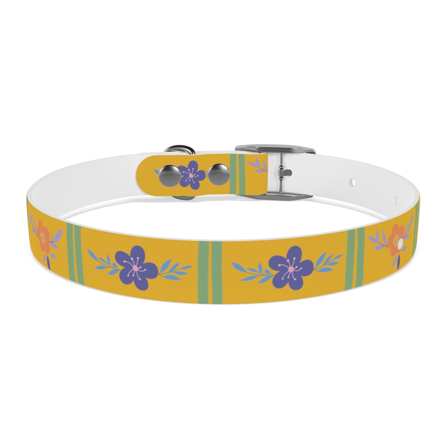 Yellow Flowered Dog Collar/Waterproof Dog Collar/Bright See at Night Collar/Odor Free Color