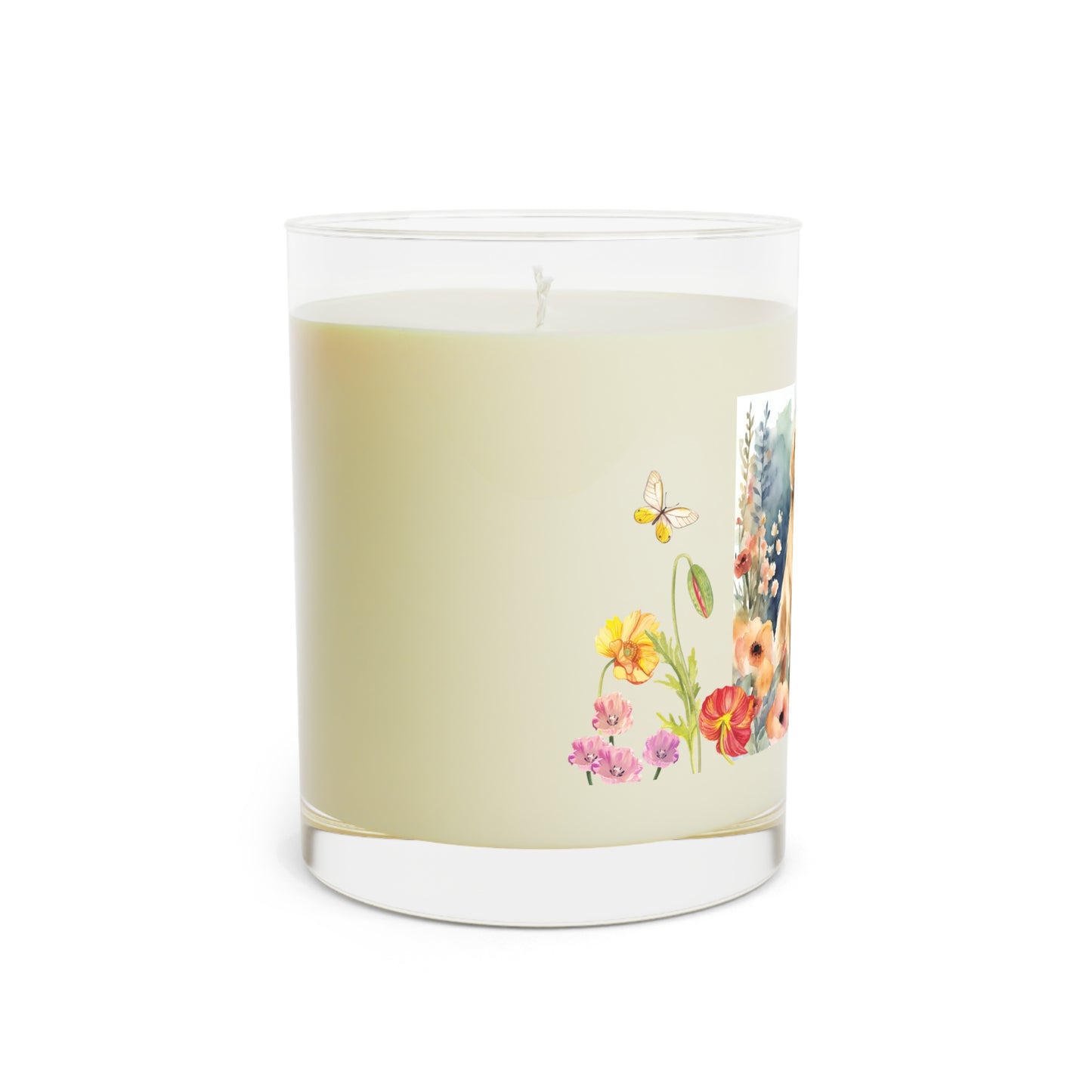 Dog and Flowers Scented Candle - Full Glass, 11oz/Golden Retriever Dog Themed Candle