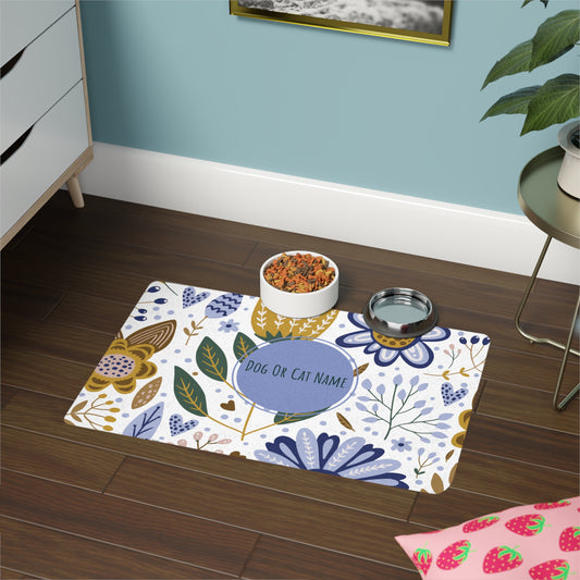 Flowered Personzliaed Dog or Cat Pet Food Mat (12x18)