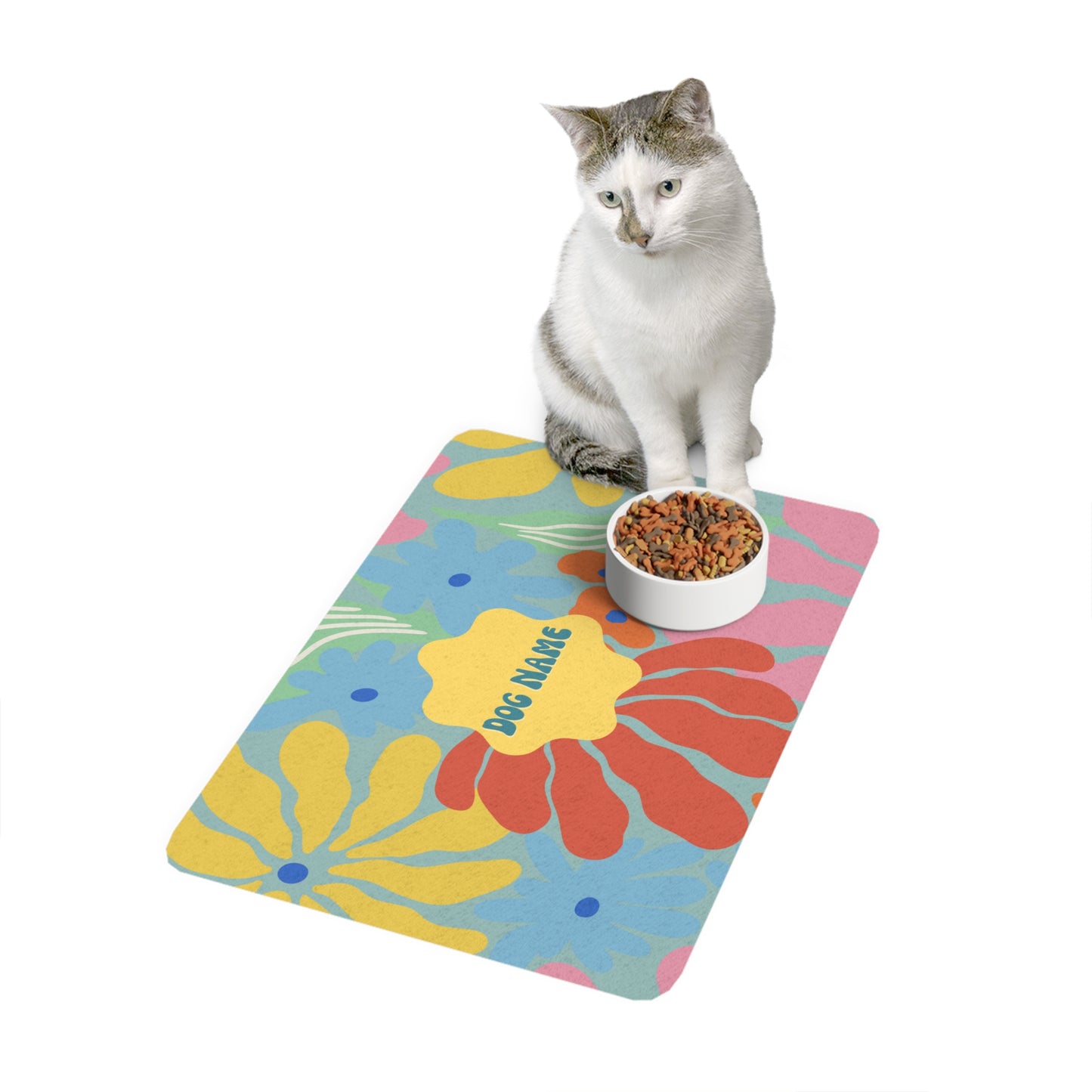 Mod Flower Dog or Cat Personalized Pet Food Mat (12x18)