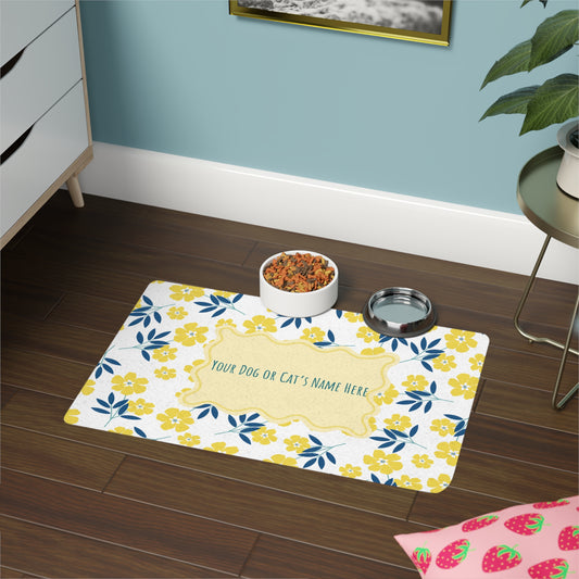 Personalized Flowered Dog or Cat Pet Food Mat (12x18)