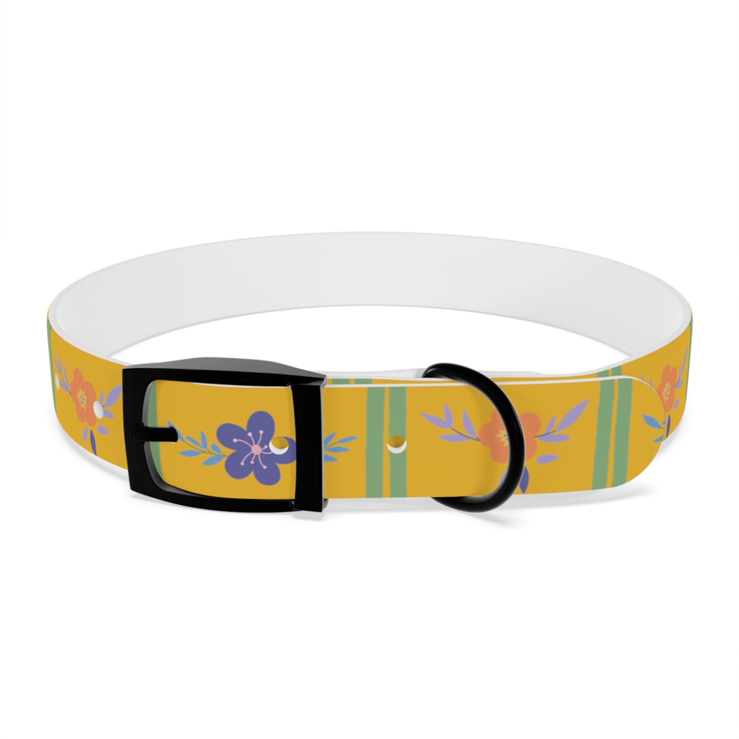 Yellow Flowered Dog Collar/Waterproof Dog Collar/Bright See at Night Collar/Odor Free Color