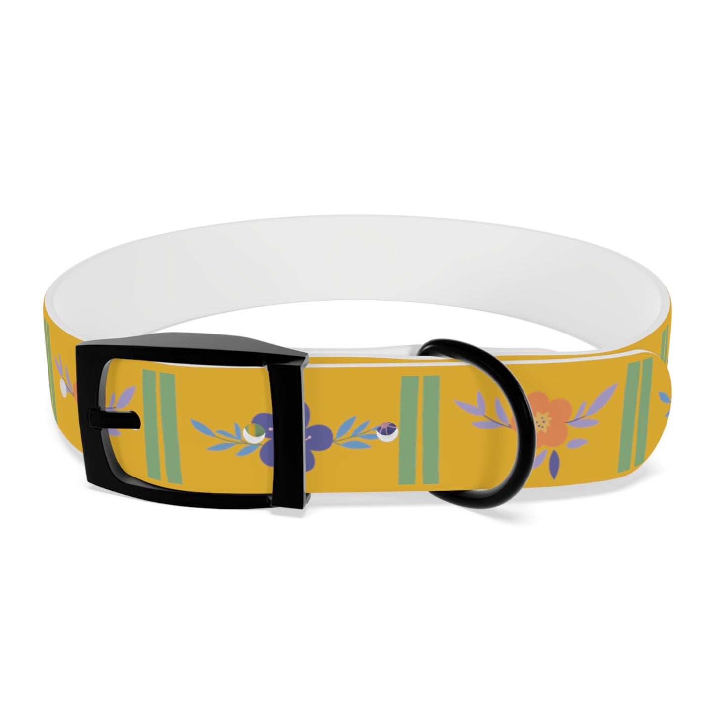 Yellow Flowered Dog Collar/Waterproof Dog Collar/Bright See at Night Collar/Odor Free Color