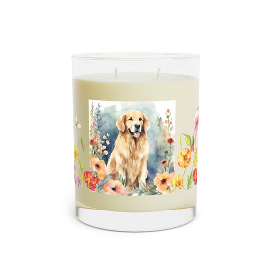 Dog and Flowers Scented Candle - Full Glass, 11oz/Golden Retriever Dog Themed Candle