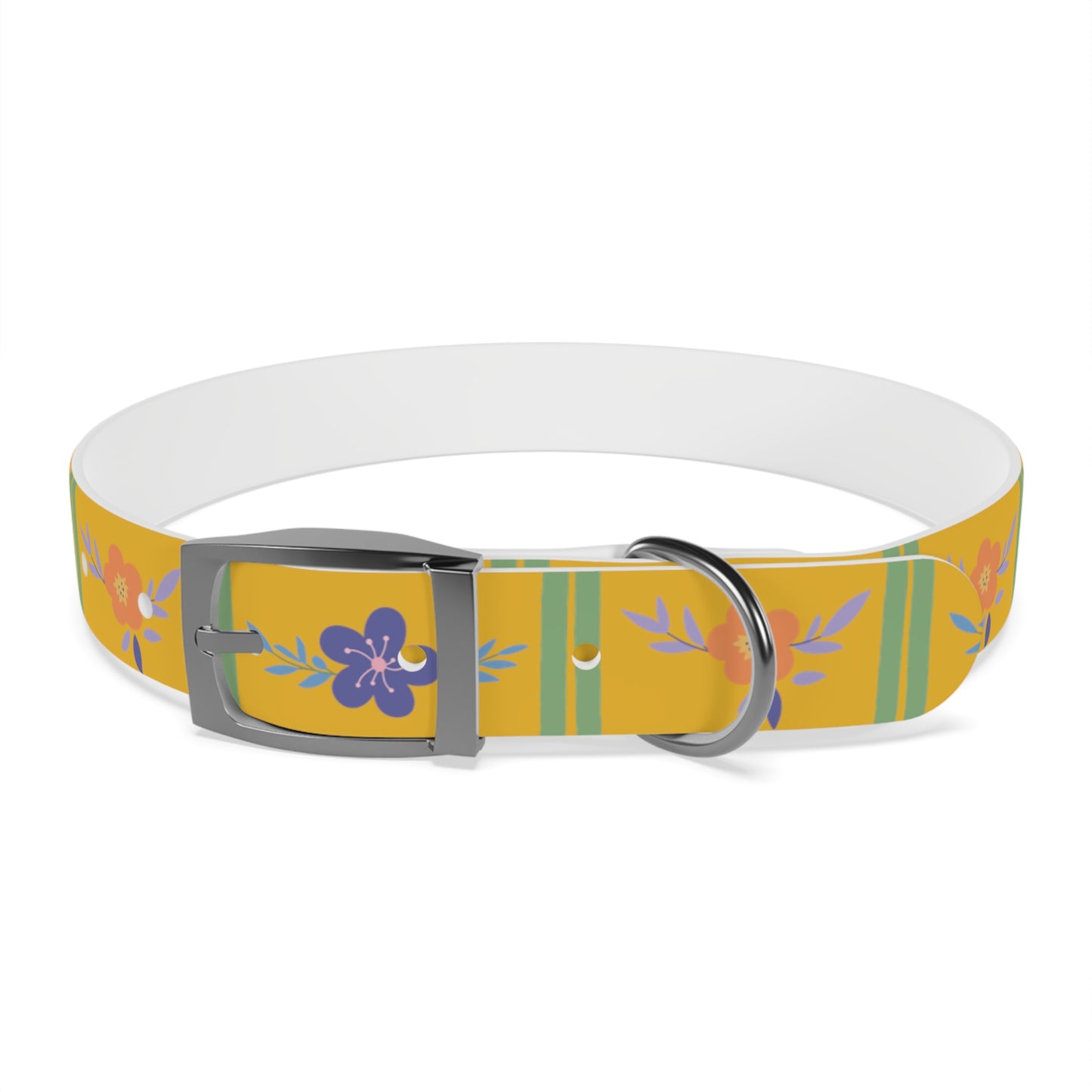 Yellow Flowered Dog Collar/Waterproof Dog Collar/Bright See at Night Collar/Odor Free Color