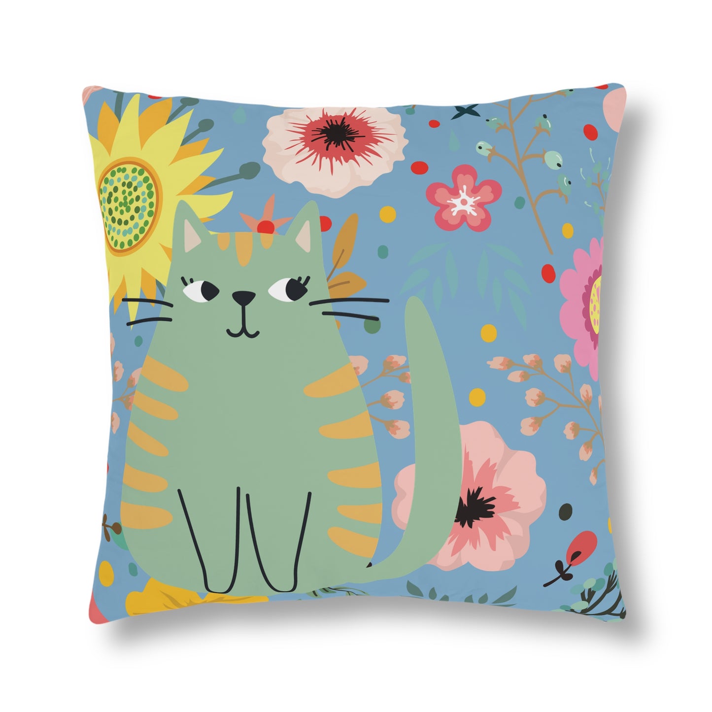 Cute Green Cat Flowered Waterproof Pillows/Cat Decor/Cute Home Decor