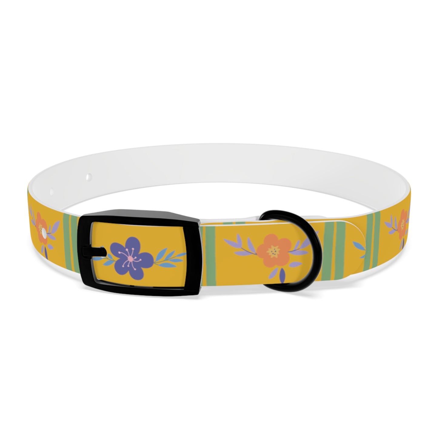 Yellow Flowered Dog Collar/Waterproof Dog Collar/Bright See at Night Collar/Odor Free Color