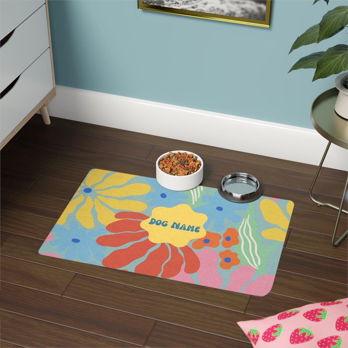 Mod Flower Dog or Cat Personalized Pet Food Mat (12x18)