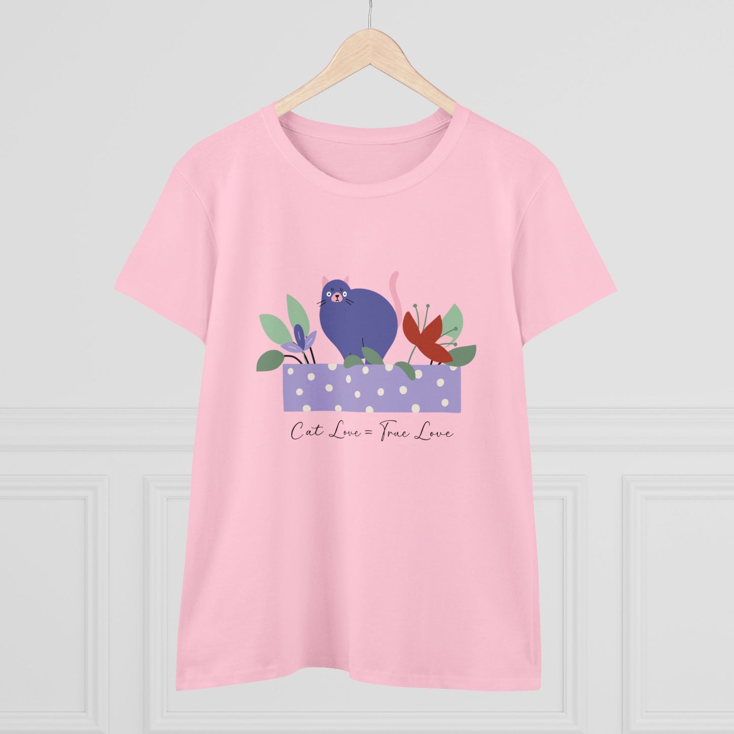 Cat Love Equals True Love/Women's Midweight Cotton Tee/Cat Tee