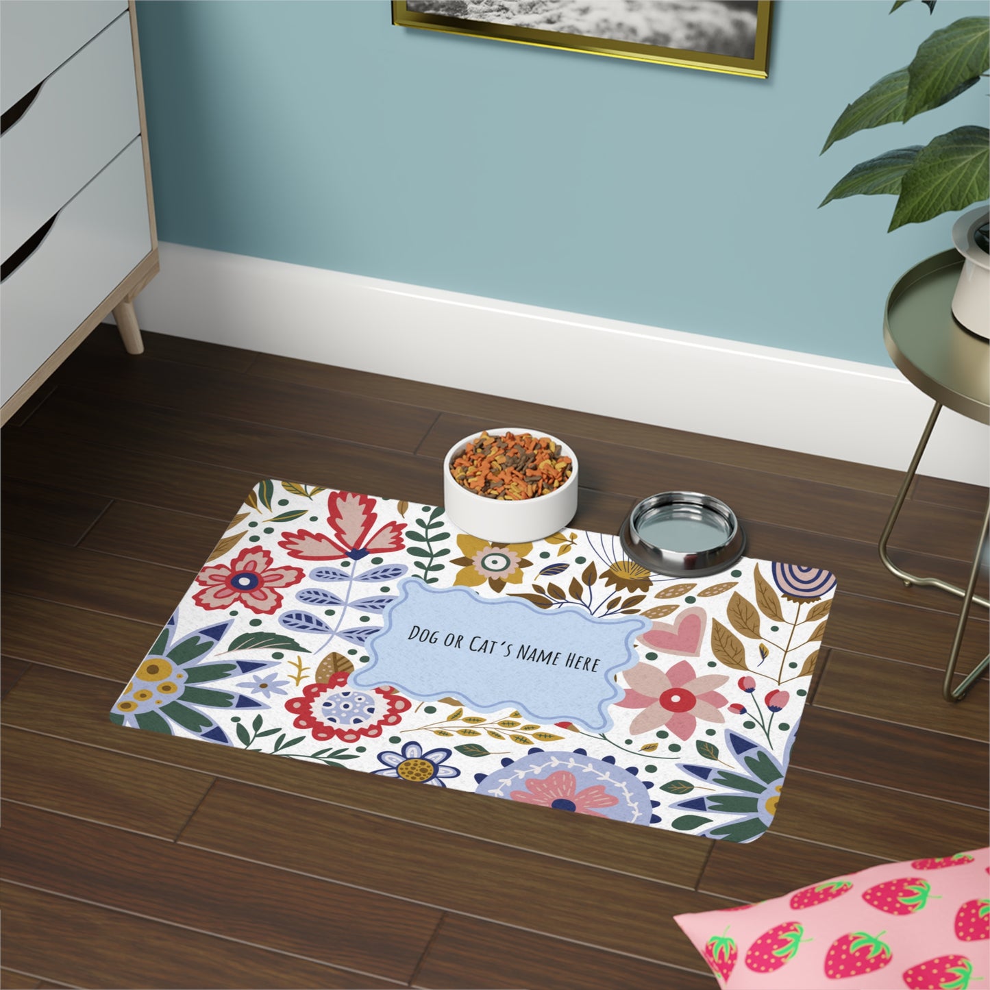 Flowered Personalized Dog or Cat Pet Food Mat (12x18)