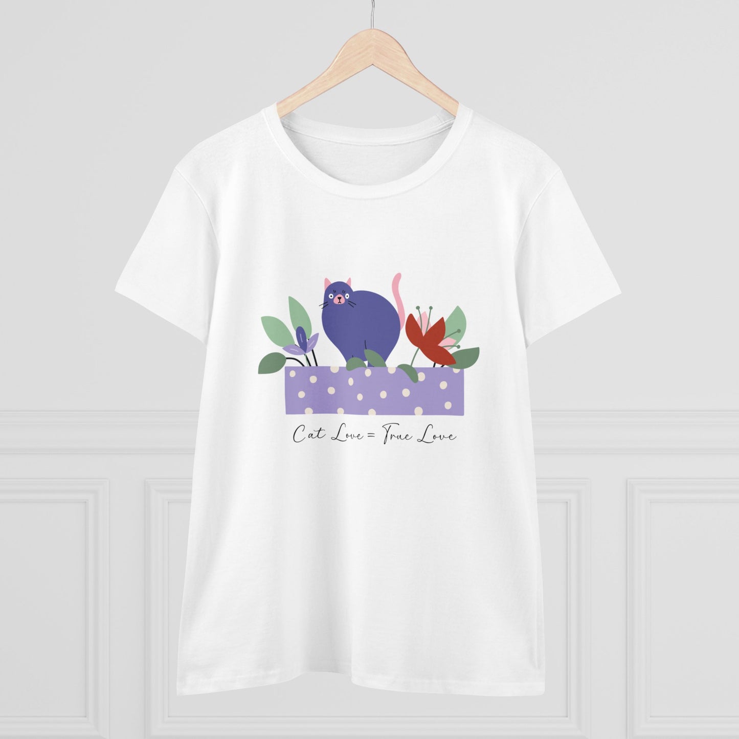 Cat Love Equals True Love/Women's Midweight Cotton Tee/Cat Tee