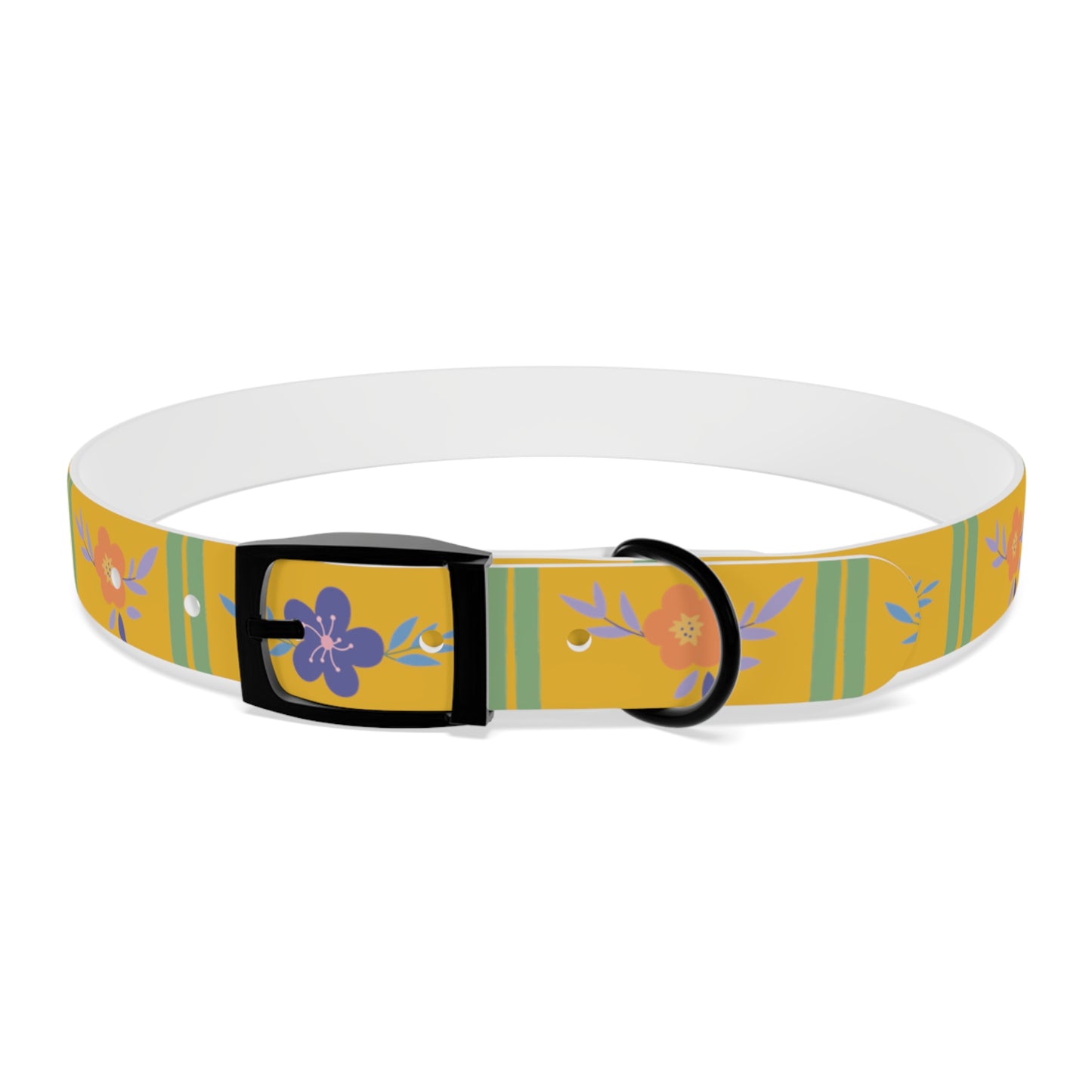 Yellow Flowered Dog Collar/Waterproof Dog Collar/Bright See at Night Collar/Odor Free Color