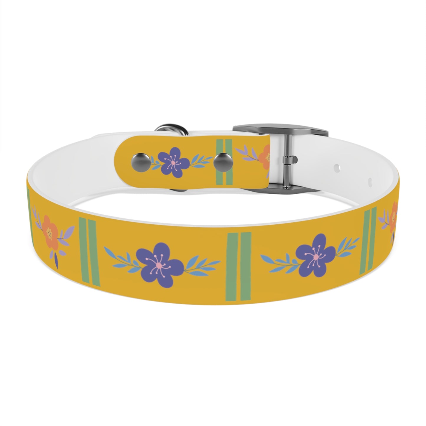 Yellow Flowered Dog Collar/Waterproof Dog Collar/Bright See at Night Collar/Odor Free Color