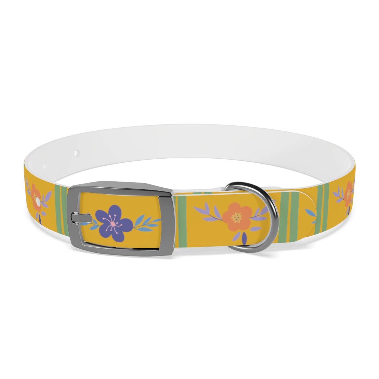 Yellow Flowered Dog Collar/Waterproof Dog Collar/Bright See at Night Collar/Odor Free Color