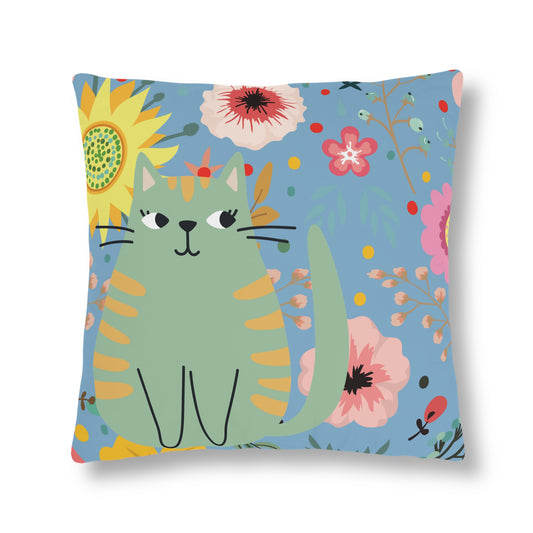 Cute Green Cat Flowered Waterproof Pillows/Cat Decor/Cute Home Decor