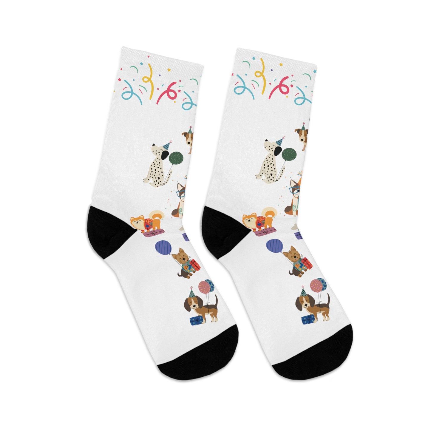 Birthday Pup Recycled Poly Socks/Birthday Socks/Recycled Socks/Dog Print Socks