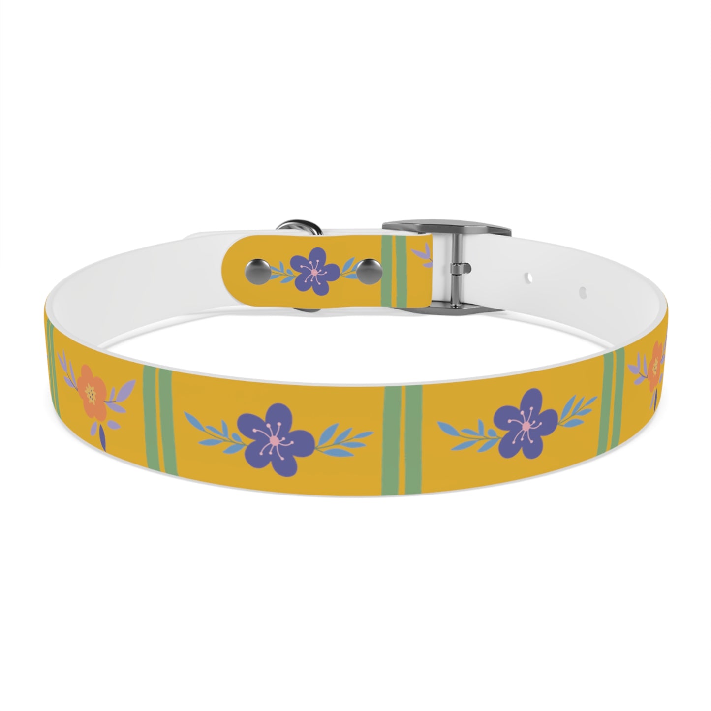 Yellow Flowered Dog Collar/Waterproof Dog Collar/Bright See at Night Collar/Odor Free Color