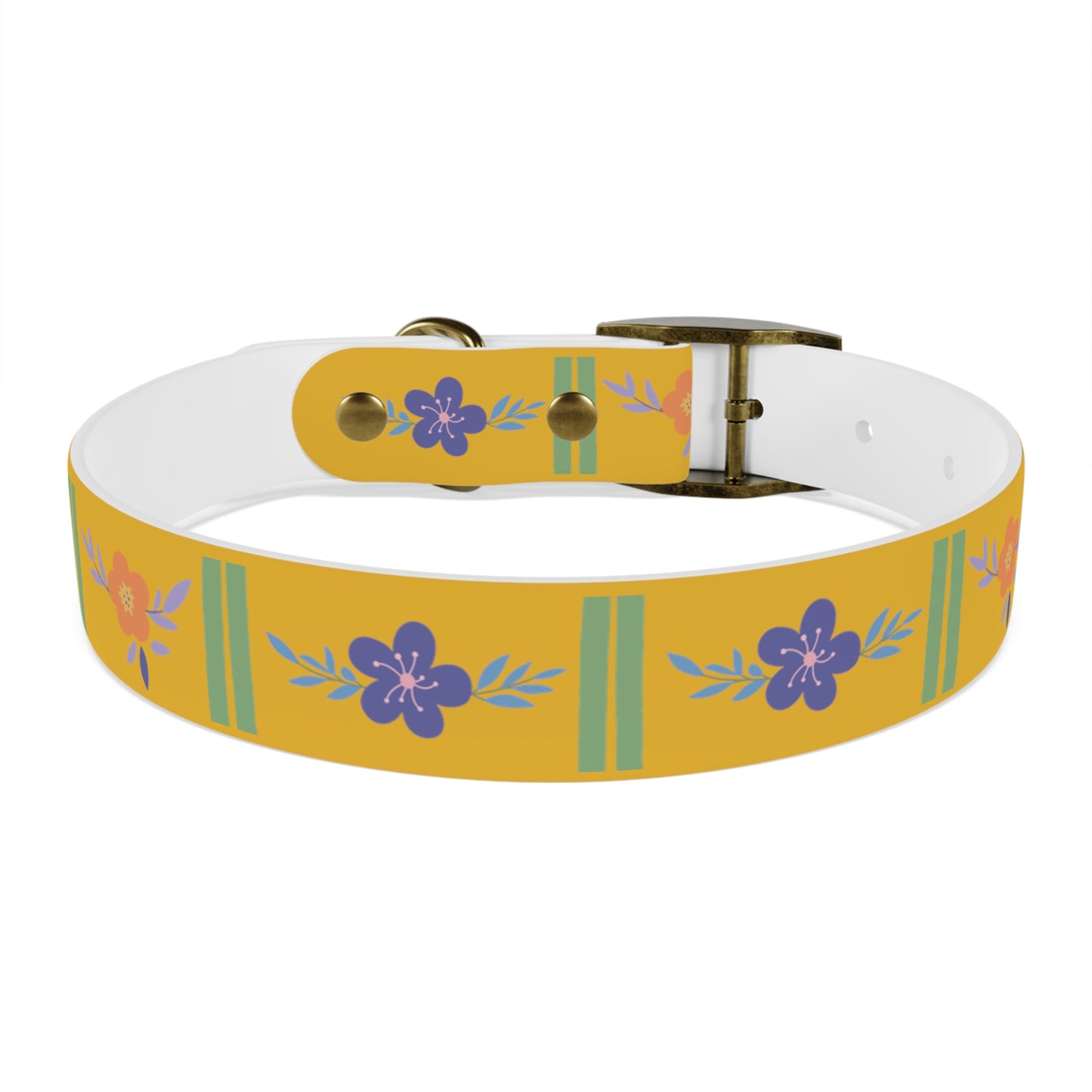 Yellow Flowered Dog Collar/Waterproof Dog Collar/Bright See at Night Collar/Odor Free Color