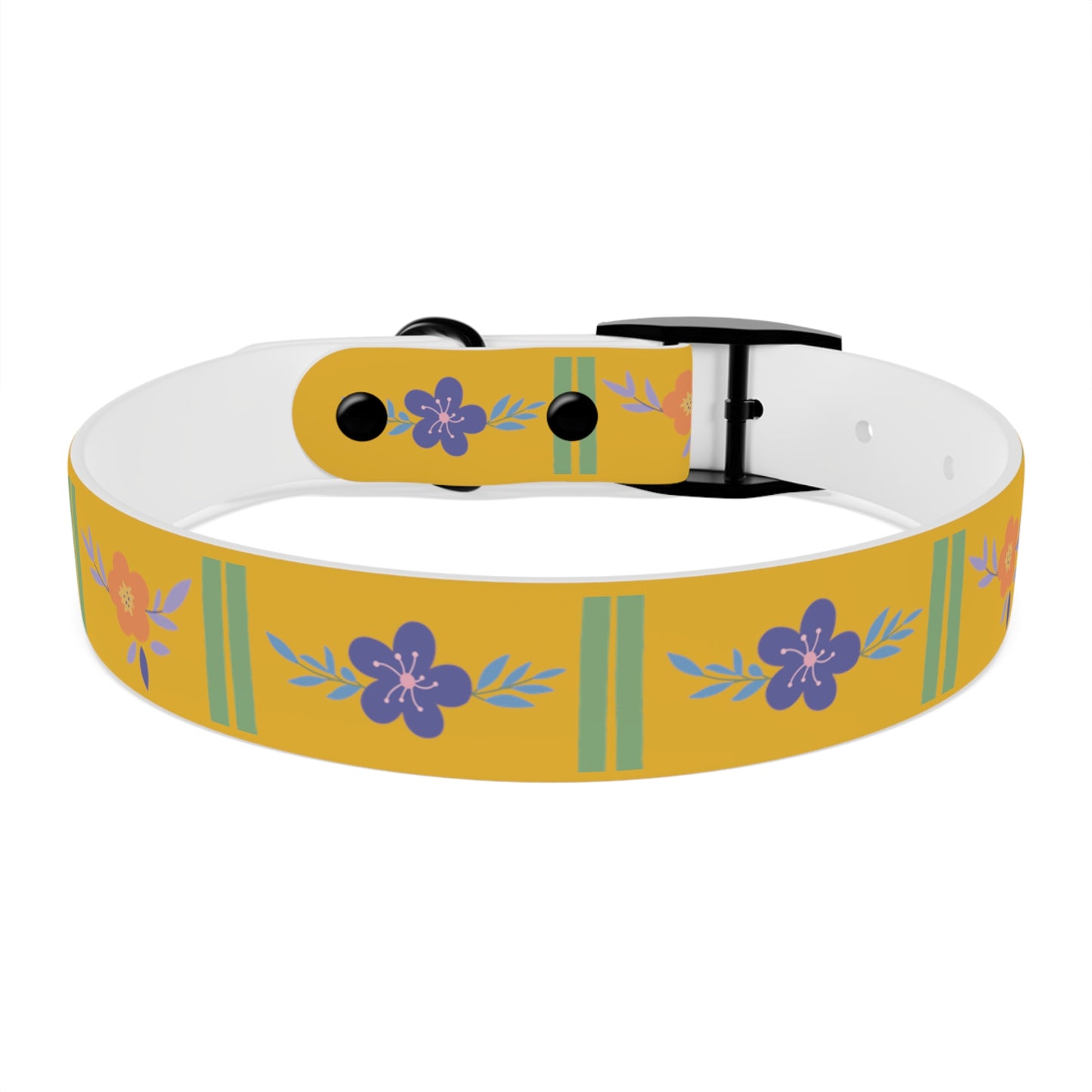 Yellow Flowered Dog Collar/Waterproof Dog Collar/Bright See at Night Collar/Odor Free Color