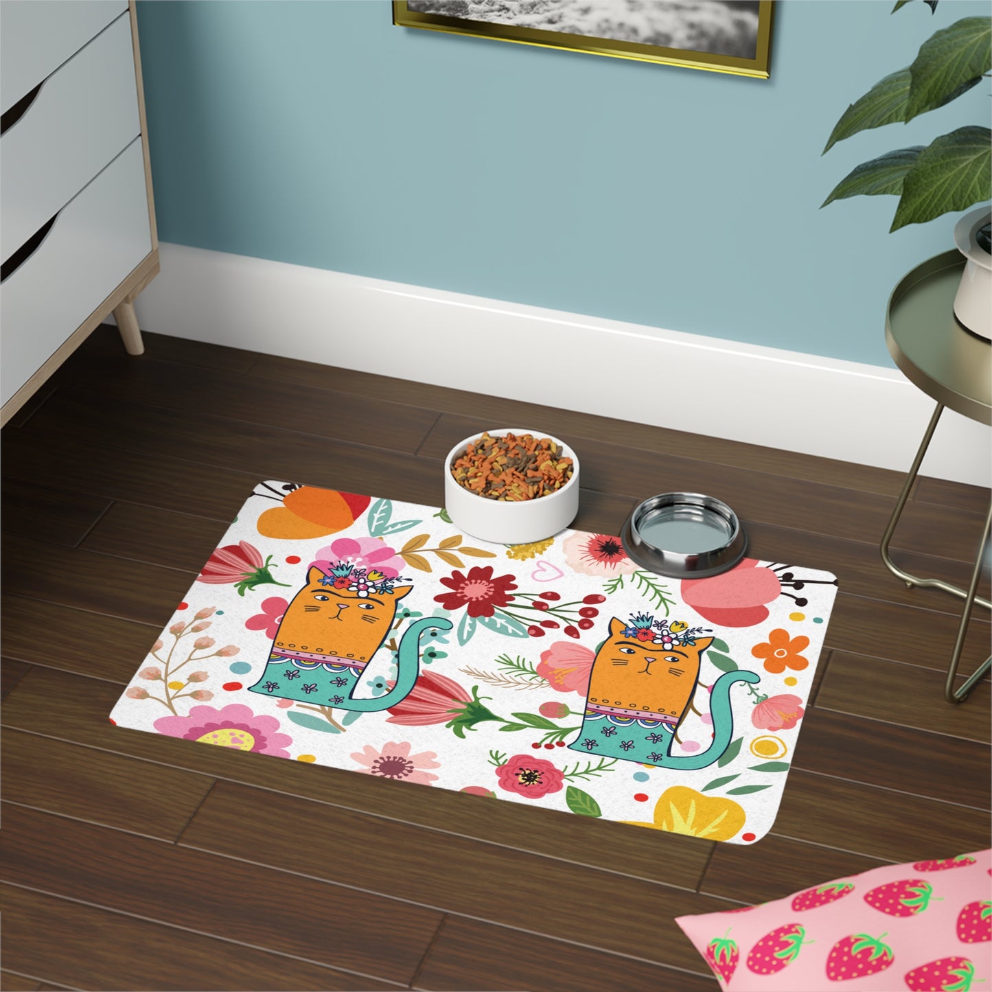 Flowered Frida Cat Pet Food Mat (12x18)