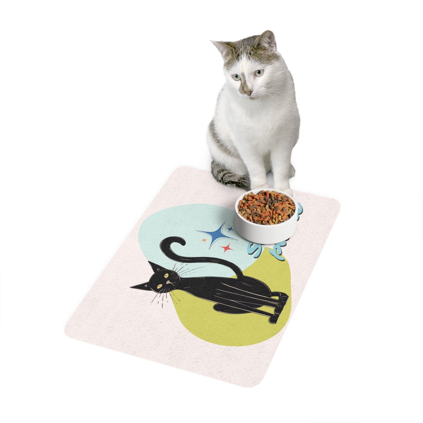 Cool Cat Retro Pet Bowl Mat (12x18)