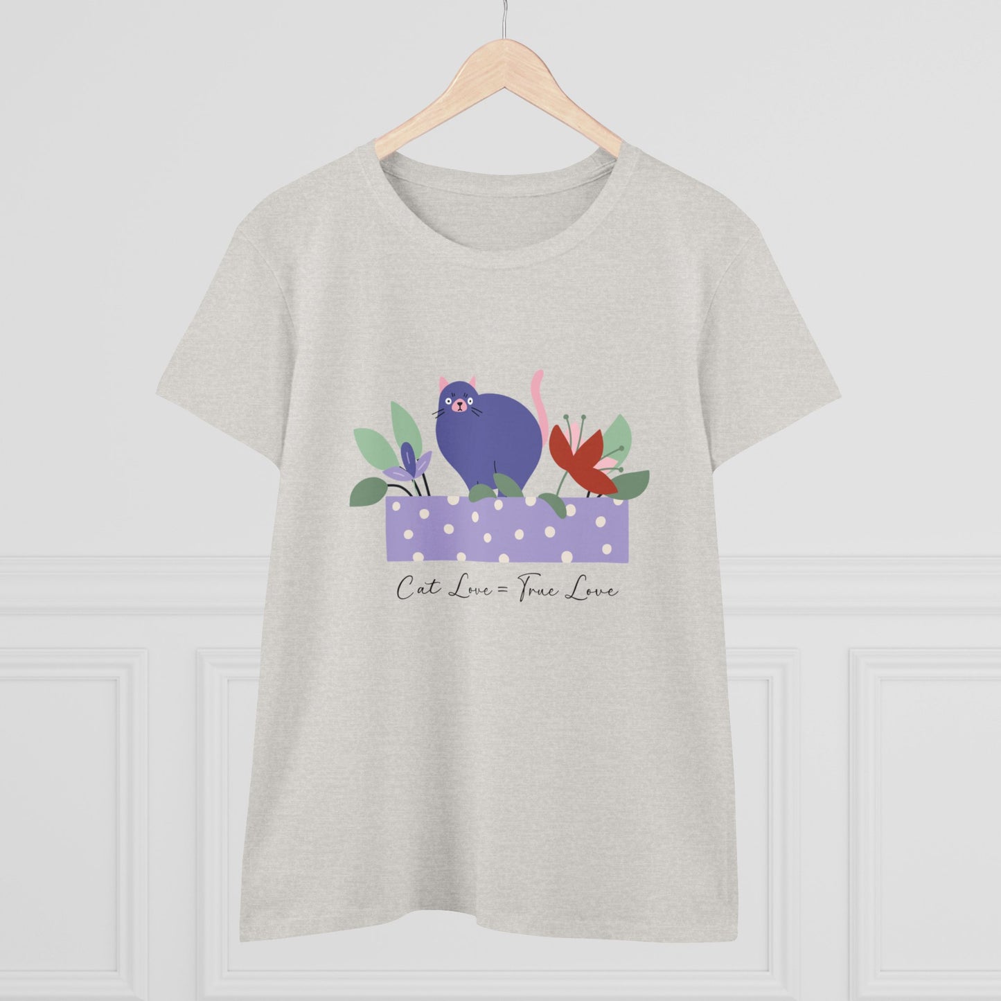 Cat Love Equals True Love/Women's Midweight Cotton Tee/Cat Tee