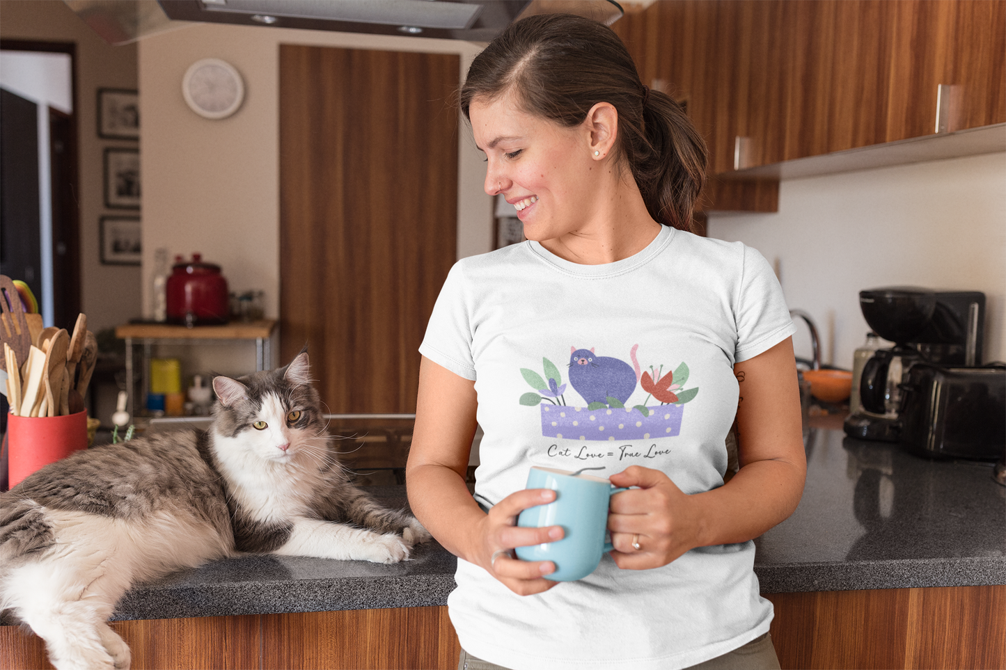 Cat Love Equals True Love/Women's Midweight Cotton Tee/Cat Tee