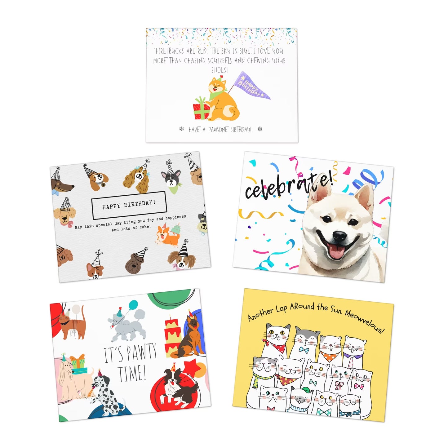 Dog and Cat Multi-Design Greeting Cards (5-Pack)